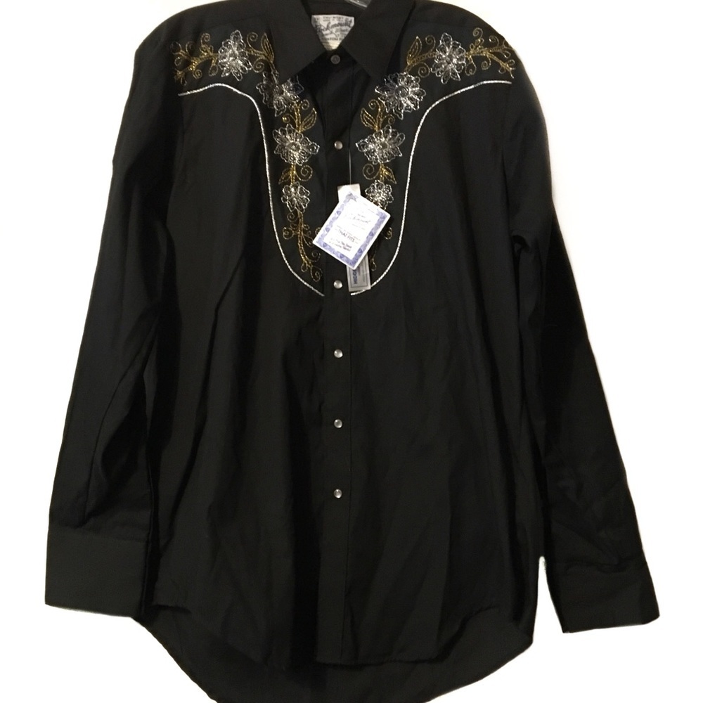Rockmount Ranch Wear Embroidered Western Pearl Snap Cowboy Shirt USA 16 1/2 35